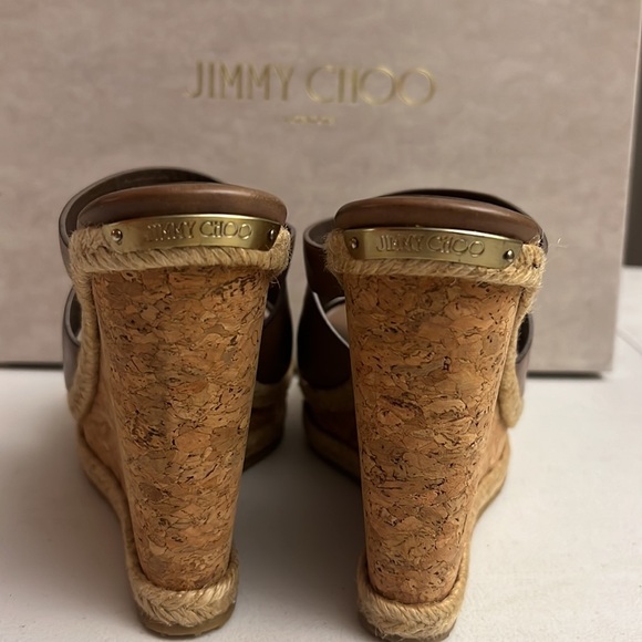 LkNew JIMMY CHOO Prisma Vachetta Cork Wedge platform Sandal in MINK TAN 38.5 38 - Picture 10 of 11